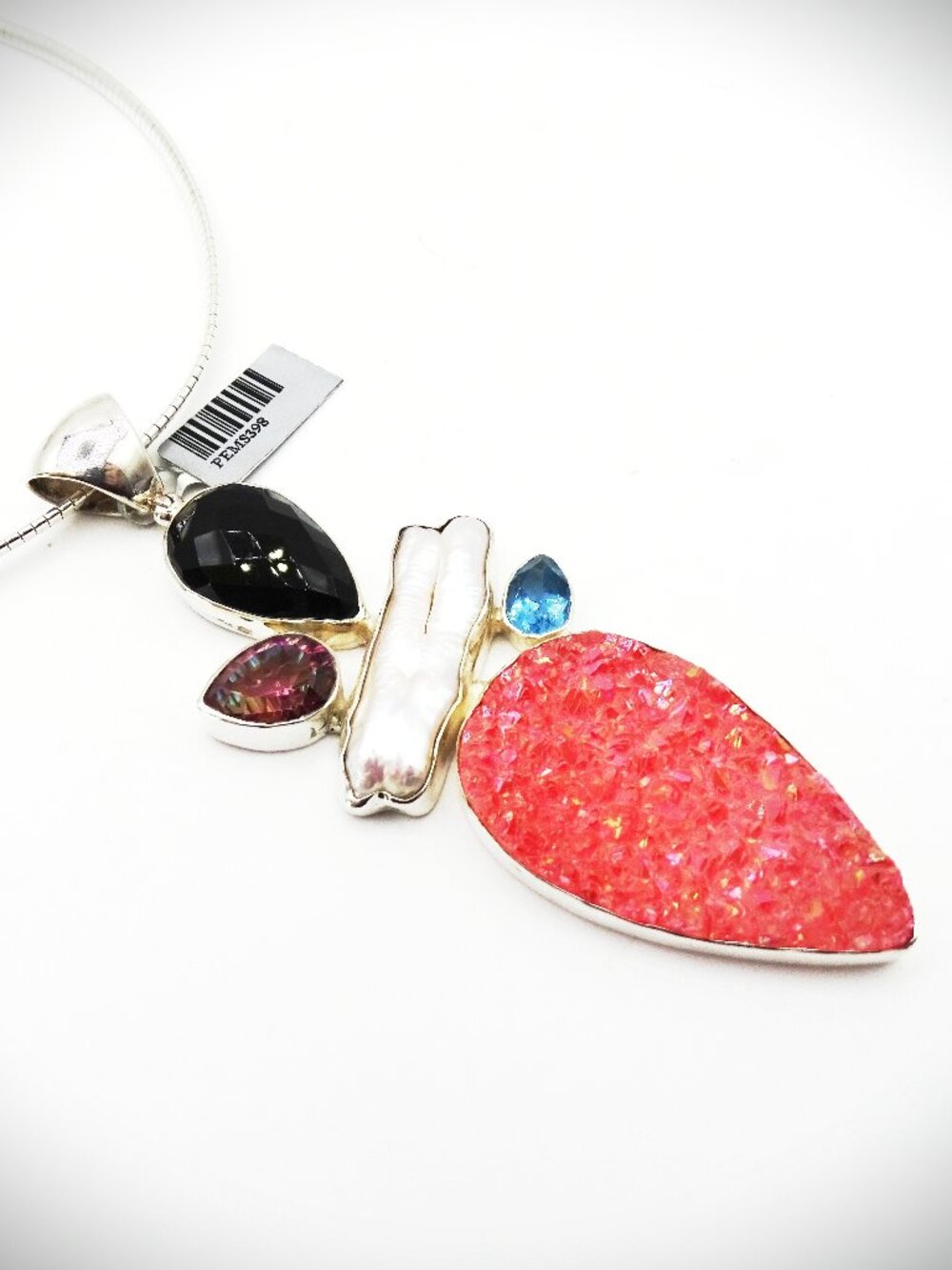 STARBORN CREATIONS Sterling Silver Agate Dryzy Topaz Pearl Onyx Pendant Necklace